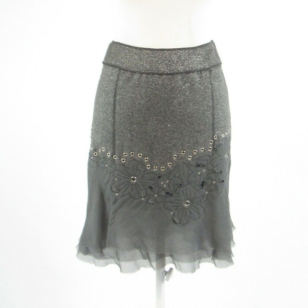 Per Se gray shimmery A-line skirt 0